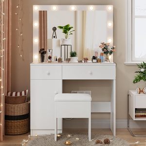 Coiffeuse blanche <span class=keywords><strong>avec</strong></span> <span class=keywords><strong>miroir</strong></span> LED <span class=keywords><strong>et</strong></span> prise <span class=keywords><strong>de</strong></span> courant, ensemble coiffeuse <span class=keywords><strong>avec</strong></span> armoire <span class=keywords><strong>de</strong></span> rangement, tiroirs, modes d'<span class=keywords><strong>éclairage</strong></span> réglables - Product Image 6