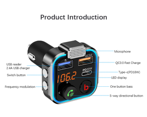 Chargeur de <span class=keywords><strong>voiture</strong></span> P5 BT5.0 <span class=keywords><strong>avec</strong></span> appels mains libres, double prise USB QC3.0 à charge rapide, lecteur MP3 et transmetteur FM <span class=keywords><strong>avec</strong></span> écran - Product Image 6