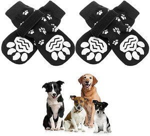 Chaussettes antidérapantes pour chien avec sangle réglable, protège-pattes respirants pour animaux de compagnie, chaussons chauds en tricot pour chat pour sols durs intérieurs, lot de 4 pièces - Product Image 2