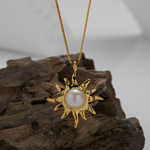 Französisch <span class=keywords><strong>Retro</strong></span> S925 Sterling Silber Natur perle Amethyst Tigerauge Jaspis farbige Edelstein Halskette weibliche Sonnenblume Anhänger - Product Image 2