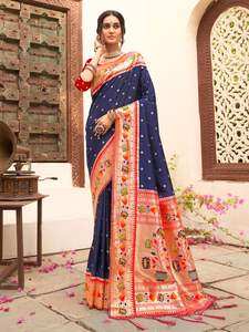 Soft Pethani Silk <b>Saree</b> with Zari and Meenakari Design Stunning Pallu Meenakari Border Tassels Party Wear <b>Blouse</b> for Women - Product Image 5