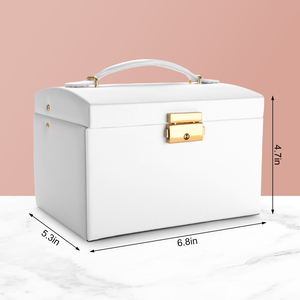 Joyero moderno portátil de cuatro niveles, múltiples compartimentos, madera, Metal, cuero PU, Exterior, antideslustre, antideslizante para collares - Product Image 3