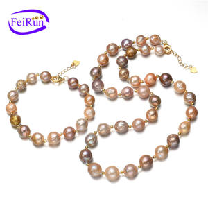 FEIRUN 9-10mm edison barroco AA + color mezclado natural perla nupcial conjunto de joyas de plata 925 - Product Image 1