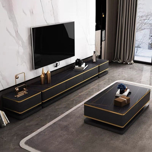 Conjunto de Muebles de Sala de Estar de Lujo Contemporáneo con Soporte para TV de Piedra y Mesa de Centro con Almacenamiento para Hotel y Hogar - Product Image 4