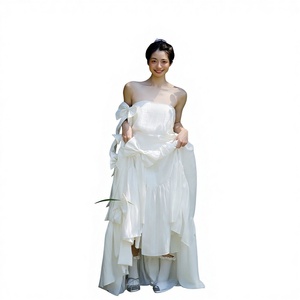 Vestido de <span class=keywords><strong>Novia</strong></span> Blanco para la Mañana, Vestido de Compromiso, Vestido para Brindis, Vestido de Alta Gama sin Tirantes con Lazo, <span class=keywords><strong>Falda</strong></span> Larga - Product Image 6