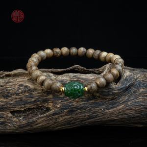 Bracelet élégant en bois d'agar pour femme, perles huileuses de 6 mm avec détail en jade Lu Thong, style 6, bijoux raffinés - Product Image 3