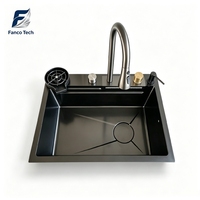 Évier de cuisine rectangulaire noir multifonctionnel en acier inoxydable moderne à double trou pour installation sous plan, style cascade