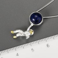Prix de gros pur S925 argent Sterling pierre précieuse naturelle Lapis Space Odyssey pendentifs chaîne de charme collier femmes bijoux fins
