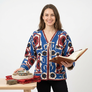 A2ZCraftBazar Unisex Handmade Embroidery Suzani Jacket Floral Indian Cotton Winter <b>Coat</b> Breathable Seamless Knitted Fabric - Product Image 1