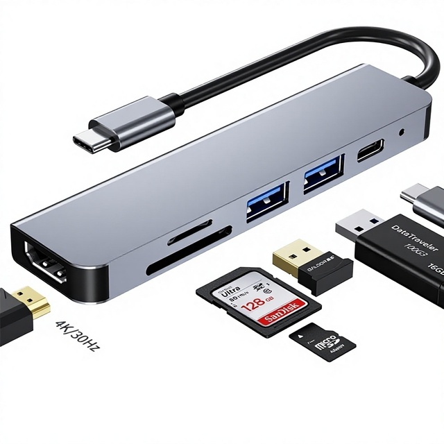 Type-C 6-Port Expansion Dock to HDMI4K Laptop Docking Station Hub with Card Reader USB & SD/microSD China