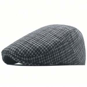 Bérets en laine tweed à carreaux chevrons pour hommes, chapeaux plats Gatsby à carreaux pour l'automne et l'hiver, casquettes plates chaudes d'extérieur style Ivy - Product Image 2