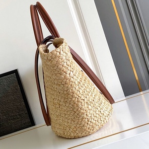 Sac fourre-tout de luxe en paille tressée pour femme, idéal pour les vacances à la plage - Product Image 1