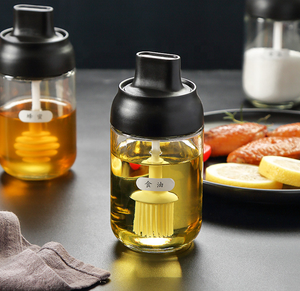 Caliente barbacoa cruet saborizante de la abeja de la miel especia pimienta tarro de aceite 250 ml de salsa de Chile botella de vidrio embalaje cepillo de silicona con cuchara - Product Image 4