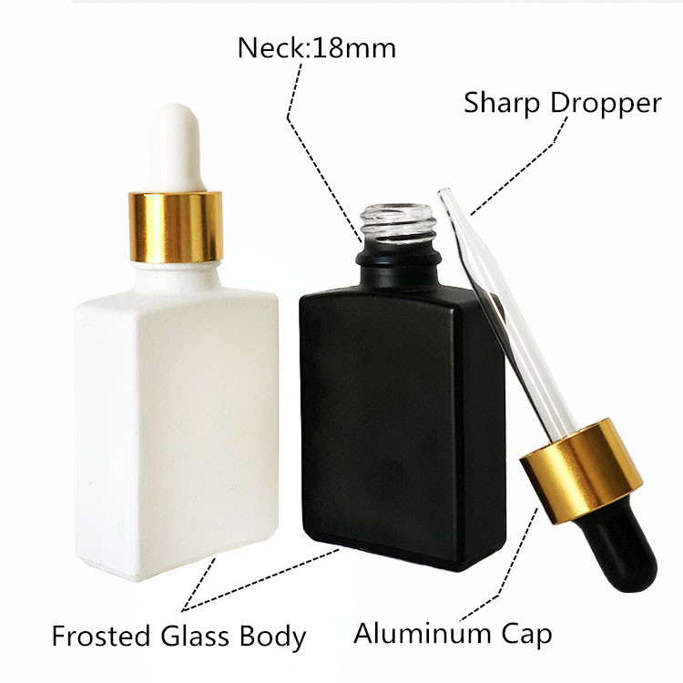 Frosted Rectangle Square Glass Dropper Bottle Liquid Matte Small Tasteless 30ml