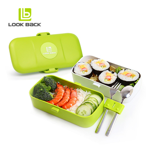 2020 mira atras <span class=keywords><strong>amazon</strong></span> rectángulo sellado de plástico caja de almuerzo con divisores y cubiertos de acero inoxidable - Product Image 1