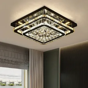 Lustre <span class=keywords><strong>LED</strong></span> en cristal de luxe moderne, lampe de plafond pour salon, chambre à coucher, salle à manger, cuisine, lumière chromée argentée avec télécommande - Product Image 3
