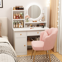 2025 crème Ins éclairé miroir commode Simple moderne chambre maquillage Table armoire de rangement pour petits appartements panneau hôtels