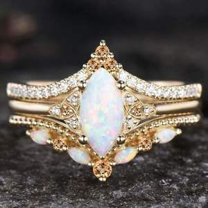 yunnique Opal <b>Ring</b> Set Rose Gold Three Piece Women's Fashion Jewelry Party Wings Design Geometric Shape Inlaid Marquise <b>Stone</b> - Product Image 3
