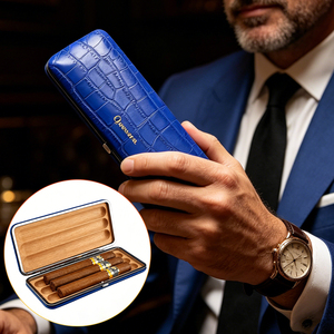 Humidor de voyage portable Guevara Modern Luxury Frosted à 3 doigts, en bois de cèdre espagnol, boîte de rangement pour cigares, étui cadeau avec logo personnalisé - Product Image 5