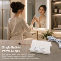 Boîtier d'interrupteur à capteur tactile avec alimentation intégrée pour miroir LED intelligent IP44 CE RoHS 6A 72W 230V Matériaux Cuivre et ABS