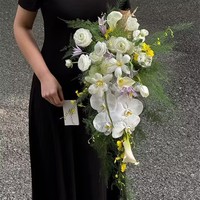 LANJO Bouquet de fleurs artificielles réalistes faites à la main, bouquet en forme de goutte d'eau, bouquet cascade, Noël, fête des mères, Thanksgiving, remise de diplôme