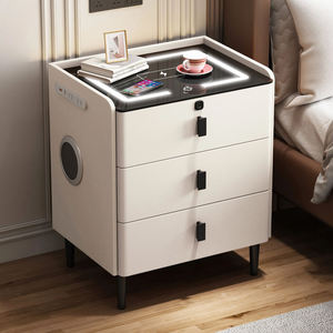 Table de chevet intelligente en teck de luxe moderne avec éclairage LED, chargement sans fil, rangement, design écologique, pour appartement et hôtel, assemblée - Product Image 6