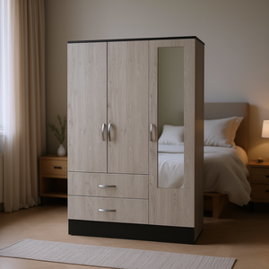 Meuble de chambre à coucher moderne Black Rock à 2 tiroirs gris clair avec porte miroir - Product Image 2