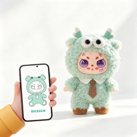 Peluche chat personnalisée en vinyle vert menthe avec capuche, style anime doux, jouet en peluche animaux, peluche personnalisée