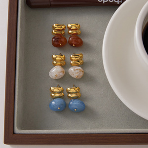Stud <b>Earrings</b> Resin Oval Geometric Stainless Steel Ear <b>Post</b> Fashion Jewelry - Product Image 2