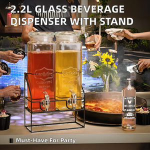 Distributeur de boissons en verre carré de 2,2 L avec support en métal noir, idéal pour les fêtes et les divertissements en Europe, écologique pour l'eau, le thé glacé ou le punch - Product Image 2