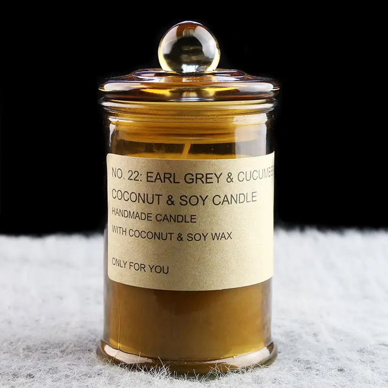 Conteneur de bougie en verre d'aromathérapie scellé ambre clair de Noël de luxe personnalisé bougeoir vide pot en verre avec couvercle