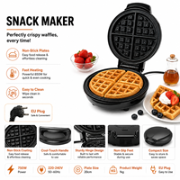 Machine à gaufres et à snacks 750W, plaque de cuisson antiadhésive en aluminium 20cm, chauffe rapide, nettoyage facile, prise UE