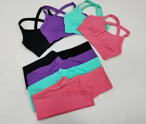 Groothandel Naadloze Fitness Sport Custom Kleur Fitness Yoga Wear 5Pcs Naadloze Workout Vrouwen Gym Sets