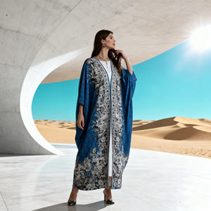 Elegante Vestido Abaya de Poliéster con Pedrería Termoadhesiva, Diseño Personalizado de Lujo para Mujeres Musulmanas, Venta al Por Mayor - Product Image 4