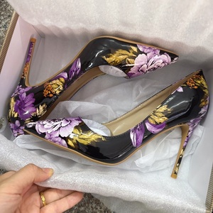 Zapatos Elegantes de Mujer con Flores, Novedad 2024, Brillantes, Tallas Grandes, Tacones de Aguja con Punta, 12CM, Zapatos de Fiesta de Moda, Tacones Altos - Product Image 2