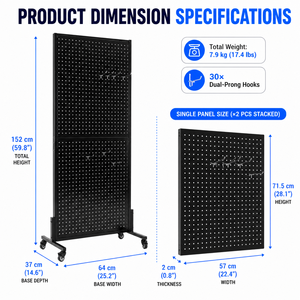 Expositor Metálico Comercial para Tiendas, Móvil, de Doble Cara, Perforado, con Ganchos y Ruedas para Mercancía - Product Image 3