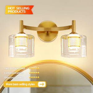 Modern Copper Wall <b>Lamp</b> With Glass Cylindrical Shades LED <b>Warm</b> White Light For Bathroom Vanity Mirror - Product Image 2