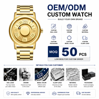 50 montres à quartz pour hommes OEM personnalisées avec logo sur cadran, modèle DOM 1345, à aiguille magnétique rotative, avec boule de fer défilante, design unique