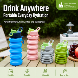 Bouteille d'eau sport pliable en silicone YMS, sans BPA, incassable, anti-fuite, réutilisable, pour usage extérieur - Product Image 3
