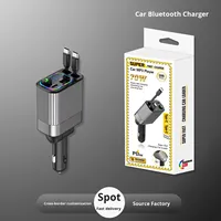  Chargeur de voiture avec câble rétractable, charge rapide pour téléphone portable, chargeur de voiture quatre en un avec lumière ambiante
