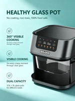 Friteuse à air numérique en verre Anbolife 3,5L 5L 1500W avec panier en verre, voyant lumineux 360° °   OEM ODM CE CB