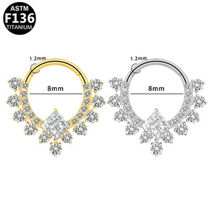 Nhẫn khuyên mũi titan ASTM F136, nhẫn khuyên <span class=keywords><strong>septum</strong></span> khảm zircon, nhẫn khuyên mũi hợp kim titan G23, trang sức xỏ khuyên - Product Image 3