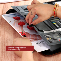 Porte-documents en cuir PU avec fermeture éclair et logo personnalisé, multi-poches, organiseur de bloc-notes professionnel pour conférences d'affaires
