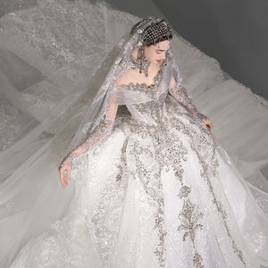 GT146 Modern Sweetheart Off-Shoulder Beaded <b>Sequined</b> Floor-Length Chapel Train <b>Backless</b> Wedding Dress 100% Polyester Luxury Sexy - Product Image 3