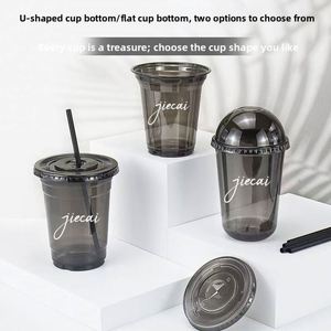 แก้วกาแฟพลาสติก PET แบบใช้แล้วทิ้งสำหรับเครื่องดื่มเย็น ชาเลมอน น้ำผลไม้ ชานม; แก้วแบบพกพาสำหรับร้านค้า ทรงแบนแบบอเมริกัน - Product Image 2