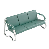Banc de salle d'attente d'aéroport en cuir vert pas cher, 3 places, canapé d'attente pour salon, banc de salle d'attente pour clients