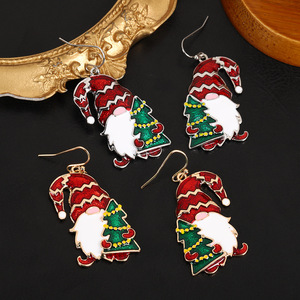 Pendientes de aleación con diseño de gnomos navideños, diseño de Papá Noel rojo y verde, joyería navideña para mujer, 2,3x0,3x3,7 cm - Product Image 2