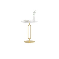 LC-1086, dessus en marbre personnalisé ou table basse supérieure en pierre frittée table d'appoint de canapé rond de salon avec base en métal de couleur dorée
