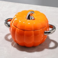 Grand plat à soupe en céramique en forme de citrouille, cocotte à double poignée avec couvercle pour la cuisson, idéal pour les gâteaux aux oiseaux, le sucre, les œufs à la vapeur et les desserts