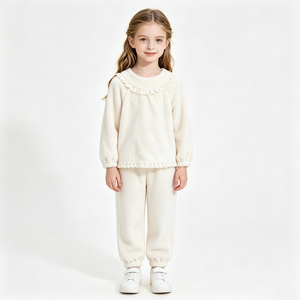 Conjunto de Pijama de Forro Polar Coral para Niñas Pequeñas, con Volantes y Encaje, Manga Larga, Ropa de Dormir de Invierno, Suave y Cálida, 2 Piezas - Product Image 2